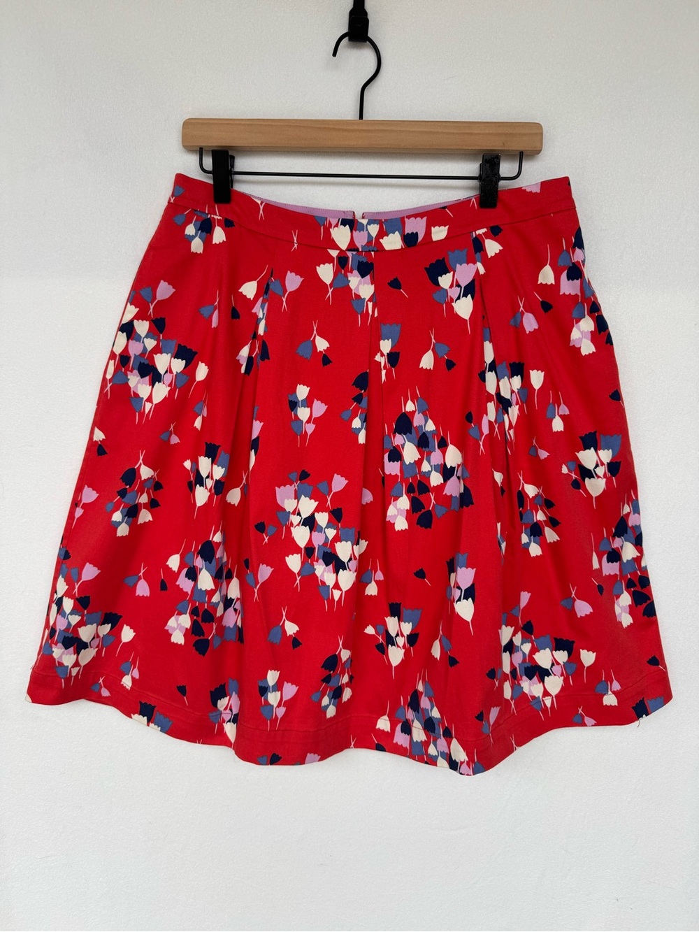 Boden Red Tulip Floral Pleated A-Line Skirt US 10R